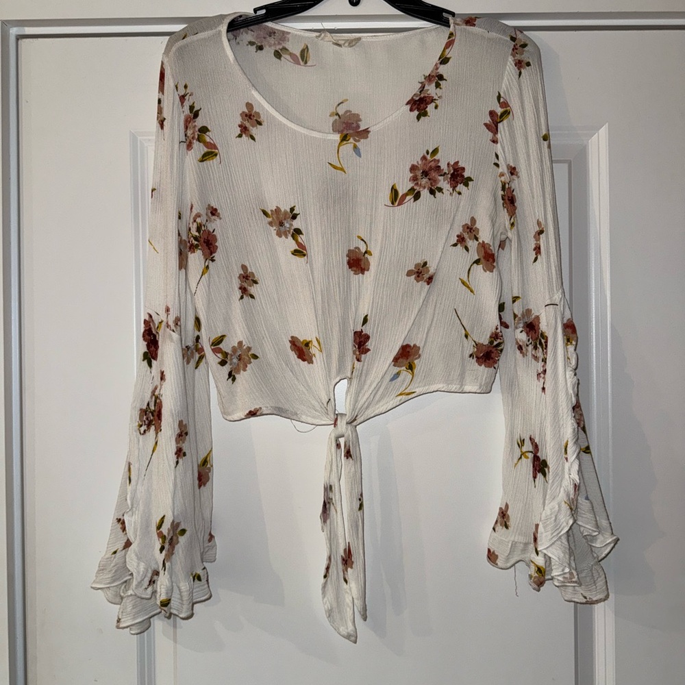 Floral Tie-Front Blouse - White